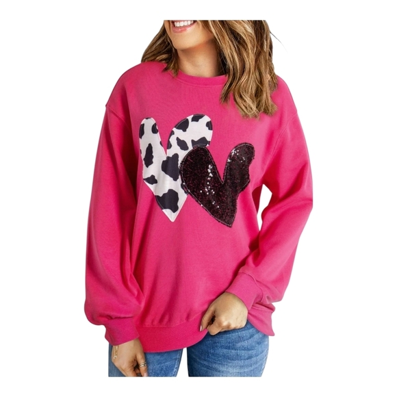 Roundtable Inj. Tops - ROUNDTABLE INJ. - Soft Strawberry Pink Heart Pattern Sweatshirt